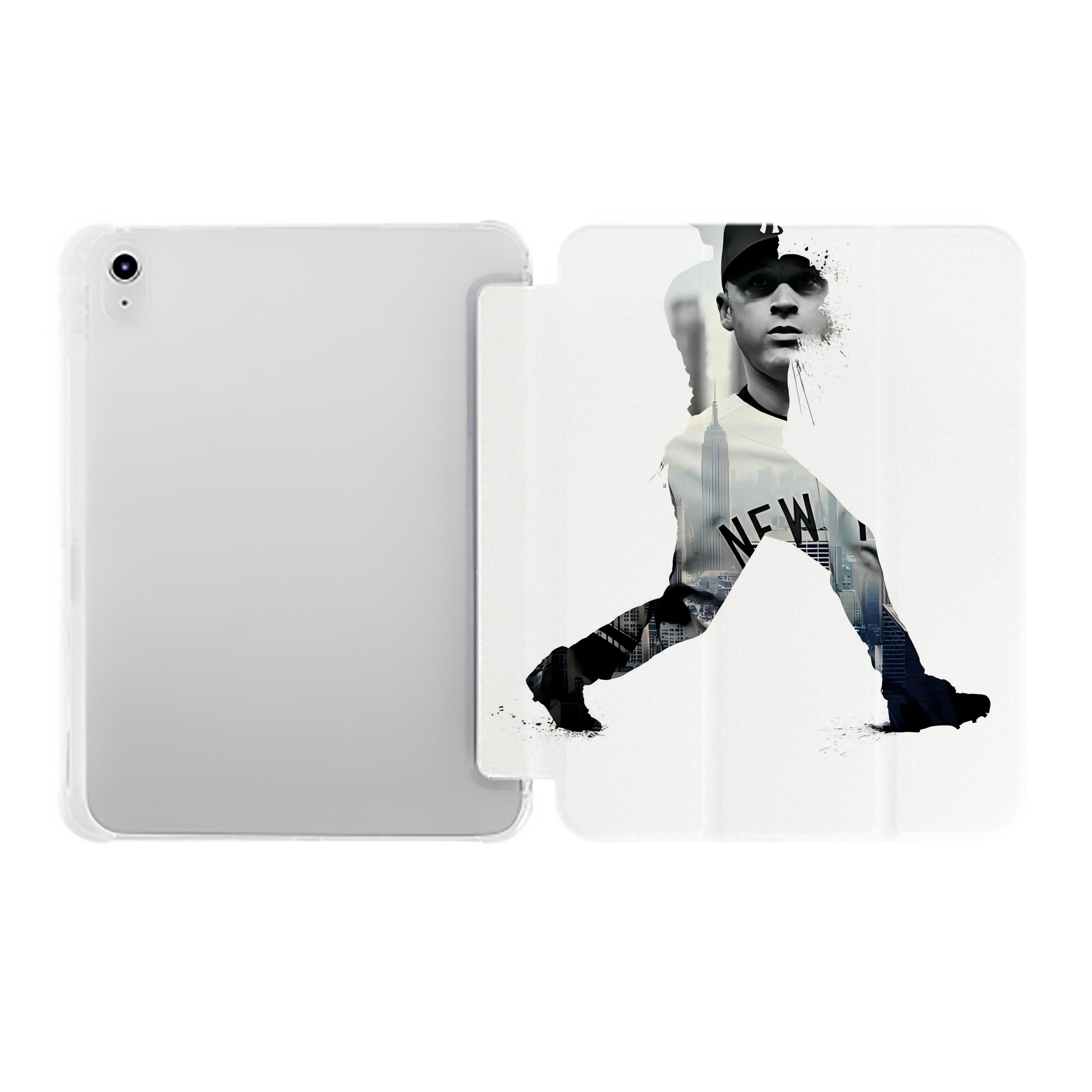 Derek Jeter 54 Premium Tri-Fold PU Leather & Silicone IPad Case With Pencil Slot – Fits 9.5,10.5,10.9 – Adjustable Stand, Slim, Protective